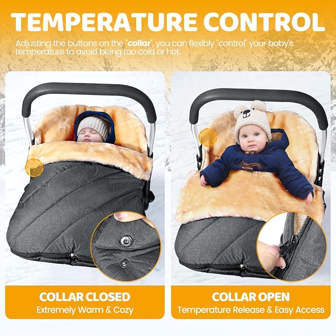 Orzbow Faux Sheepskin Winter Car Seat Cover for Babies, Water Repellent Bunting Bag for Car Seats & Strollers, Warm and Cozy Carseat Footmuff to Protect Baby from Cold Wind, Machine Washable, Gray