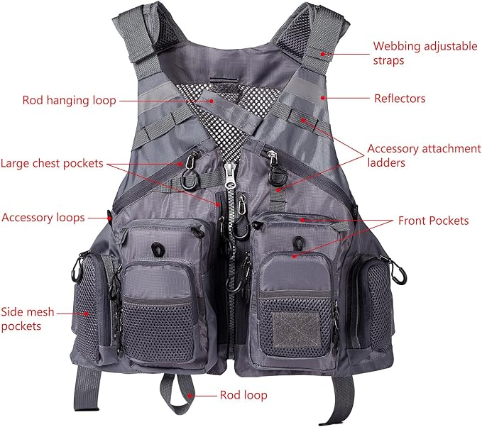 BASSDASH Strap Fishing Vest Adjustable for Men and Women, for Fly Bass Fishing and Outdoor Activities