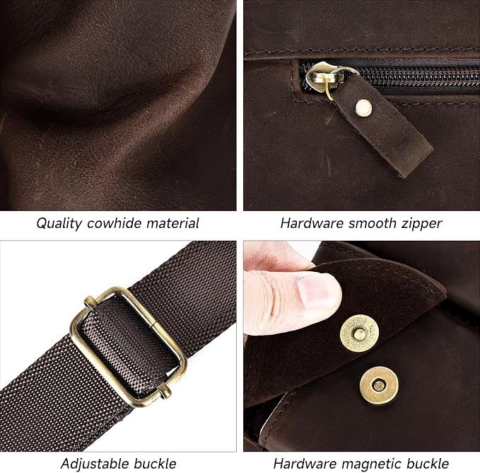 NIUCUNZH Genuine Leather Fanny Pack for Men Women Slim Waist Purses Sling Crossbody Bags Vintage Coffee