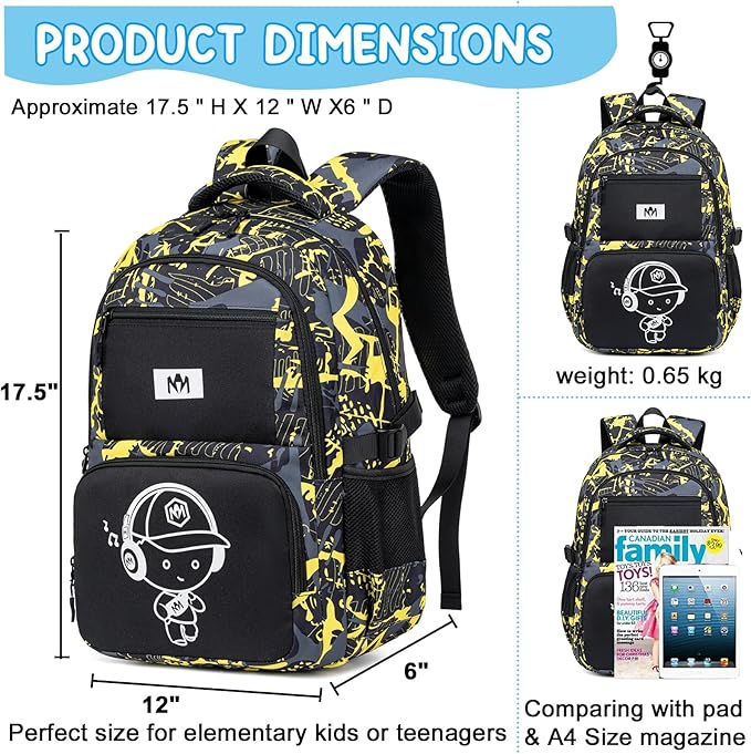 Bluboon Kids Backpack Boys Camo Bookbag Teens Elementary School Bag Daypack Travel Back Pack Middle school (Boy-Yellow camo)