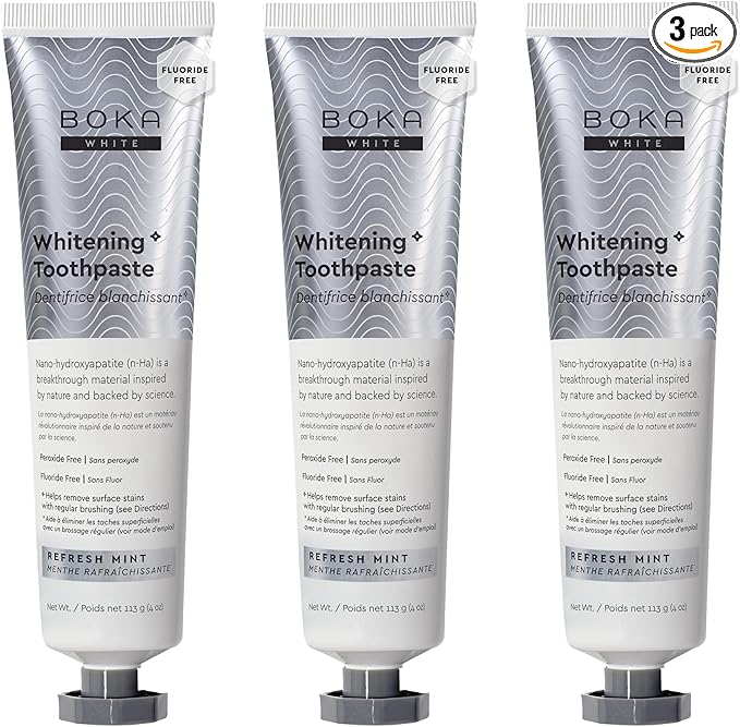 Boka Fluoride Free Toothpaste, Nano Hydroxyapatite Toothpaste, Appropriate for Sensitive Teeth, for Adult, Kids Oral Care - Whitening* Refresh Mint, 4 Fl Oz 3Pk US Manufactured