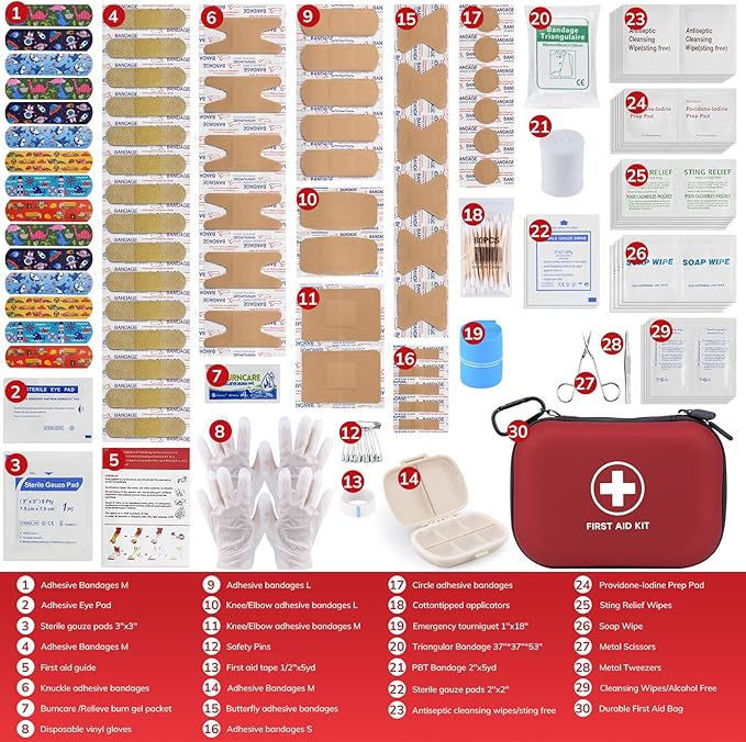 Gifts for Men Christmas Mini First Aid Kit - 144pcs Emergency Medical Kit with Water-Resistant Hard Case for Home, Travel, & Outdoor - Portable First Aid Supplies for Minor Cuts, Burns, Bites & Stings