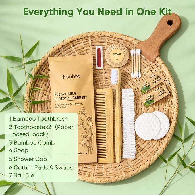 Personal Hygiene Kit Bulk 50 Sets, Travel Size Toiletry Kit for Guests, Disposable Bamboo Toothbrush, Toothpaste, and Vanity Set for Women and Men, Travel, Guest Care, Homeless Care Packages