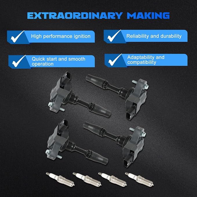 4PCS UF680 Ignition Coils + 4PCS Iridium Spark Plugs Fits for 2016-2020 Envision, 2014-2019 ATS CTS, 2016-2020 Camaro, 2014-2020 Malibu, 2018-2020 Terrain 2.0L, Coil Pack Set Aftermarket Parts