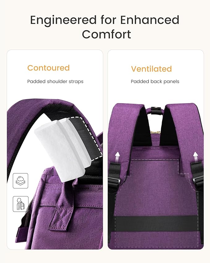 LOVEVOOK Laptop Backpack for Women with Giant Tumbler Holder Pocket,15.6 inch Waterproof Travel Backpack Purse Computer Laptop Bag,Professional Work College Nurse Teacher Backpack Daypack,Dark Purple