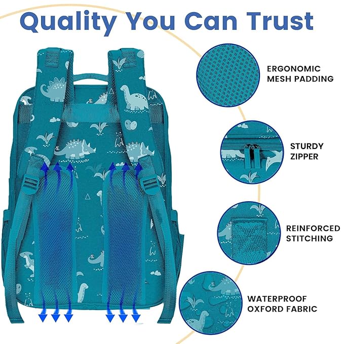 PILLANI Baby Diaper Bag Backpack - Large Waterproof Travel Diaper Bag for Boys & Girls, 16 Organizer Pockets with Changing Pad, Insulated Bottle Pockets & Stroller Straps, Baby Shower Gifts, Dinosaur
