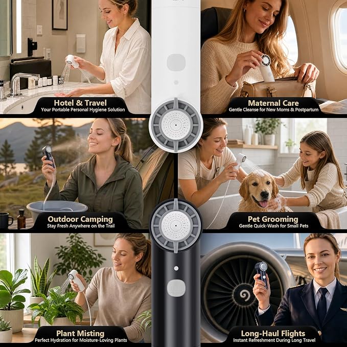 Portable Electric Bidet for Travel | Handheld Rechargeable Travel Bidet with 5 Spray Modes | Compact Personal Hygiene Solution for Camping, Hotel, Postpartum Care & Baby (Black)