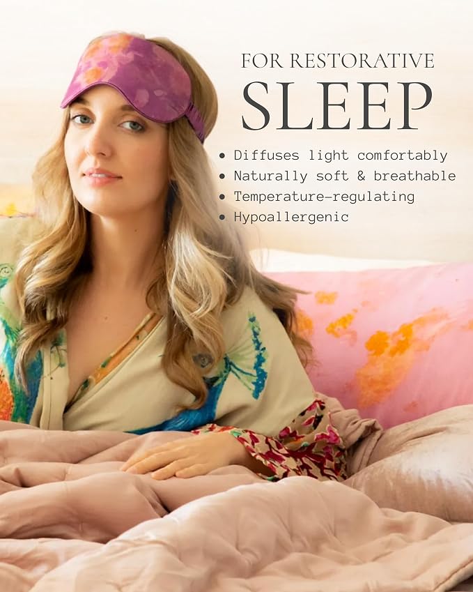 SILK & WILLOW - Botanical Print Pure Mulberry Silk Eye Mask & Scrunchie Gift Set, Luxurious Sleep Eye Mask & Hair Accessory Bundle, Durable Nature-Considerate Wellness Gifts for Women, Hot Peony