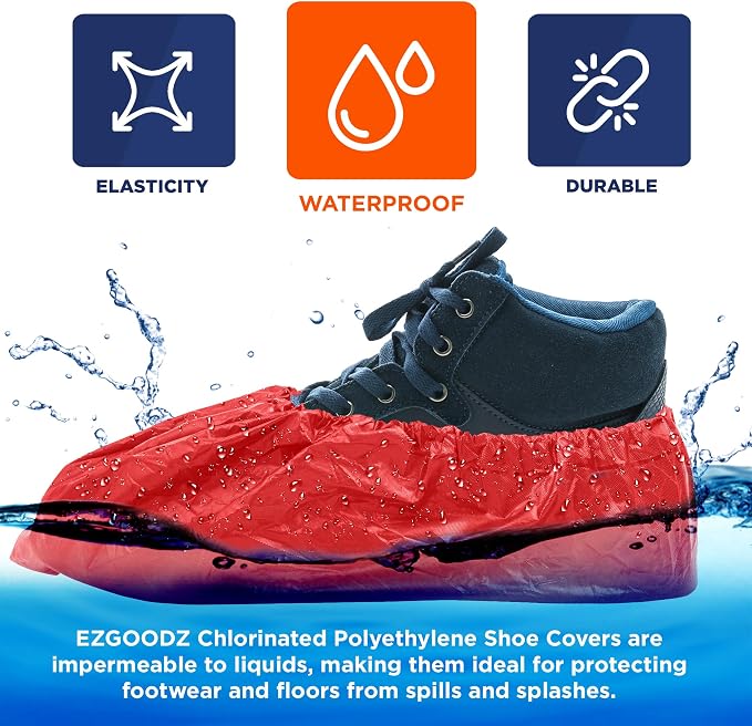 EZGOODZ Red Indoor Shoe Covers Disposable Non Slip, 16 x 6 Inch. 300 Pack Shoe Booties Disposable. PP Disposable Booties for Shoes Covers. Waterproof Surgical Boot Covers for Outdoor