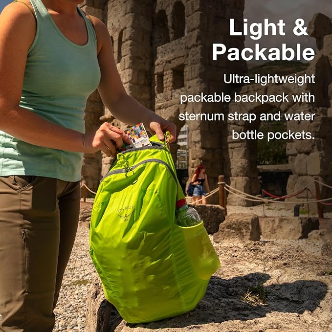 Osprey Ultralight Collapsible Stuff Pack - Lightweight, Packable Travel Backpack — Extra Bag For Travel and Every Day — 18 L Capacity Daypack to Expand Luggage, Tundra Green
