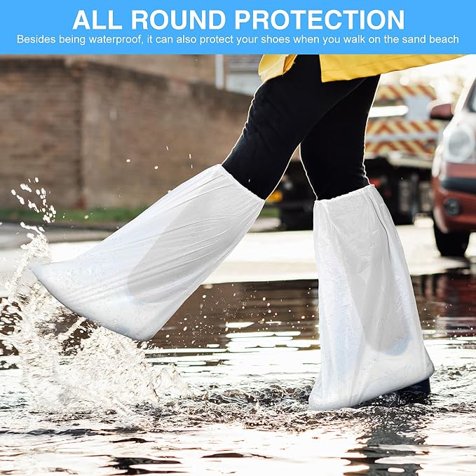 Haysandy 180 Pieces Shoe Covers Disposable Non Slip Plastic Boot Covers Long Waterproof Shoes Covers Safety Boot Shoe Covers 21.6 Inch Tall Shoe Coverings for Men Women Rainy Day Use (White)