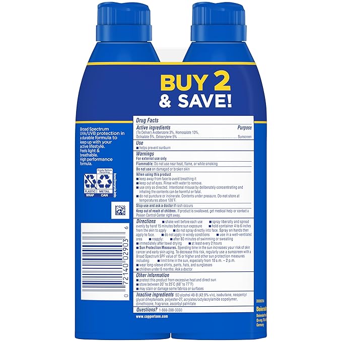 Coppertone Sunscreen, SPF 15, Water Resistant | Sport Formula | Spray Form | 5.5 Oz | Pack of 2