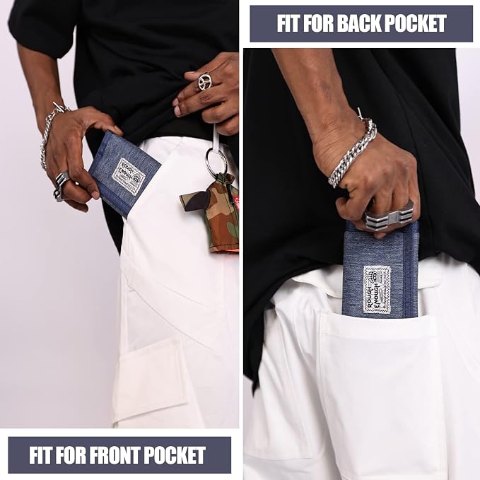 Rough Enough Kids Wallet for Boys with RFID Blocking Denim Canvas Blue | Includes lanyard keychain carabiner. For camping travel and outdoor use. Smooth YKK zippers. Holds cards cash ID. 5x3.4 inch