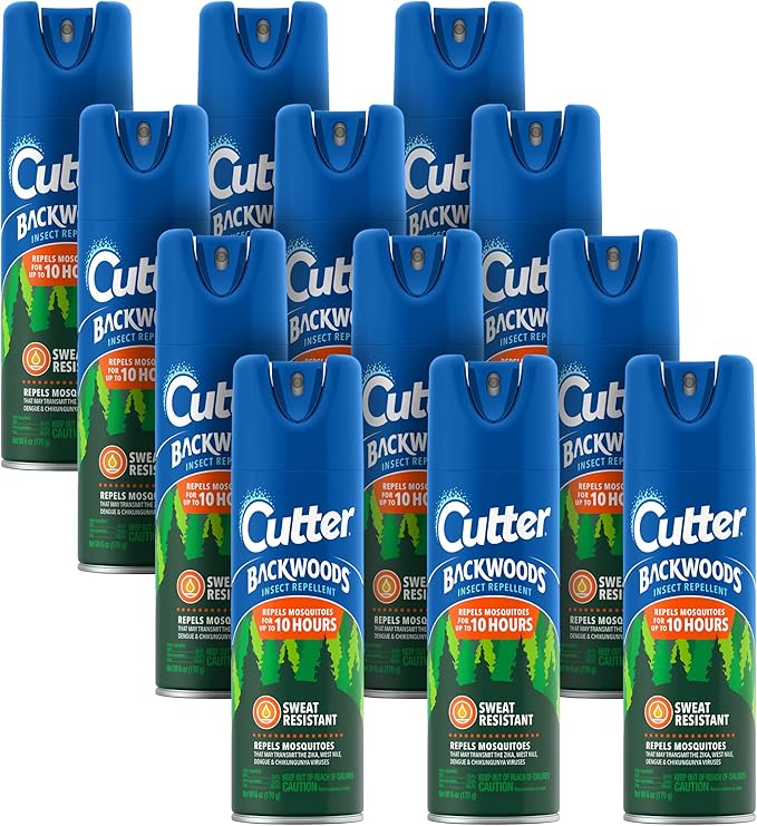 Cutter Backwoods Insect Repellent (12 Pack), Repels Mosquitos for Up To 10 Hours, 25% DEET, 6 Ounce (Aerosol Spray)