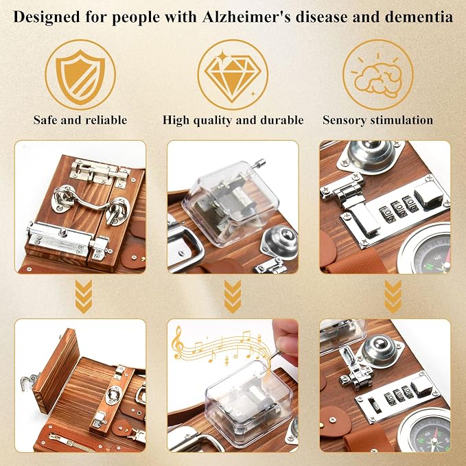 Dementia Activities for Seniors,Fidget Busy Board for Adults with Dementia,Engaging Alzheimers Activities & Tactile Stimulation,Thoughtful Gift for People with Alzheimer's (Compass Version)