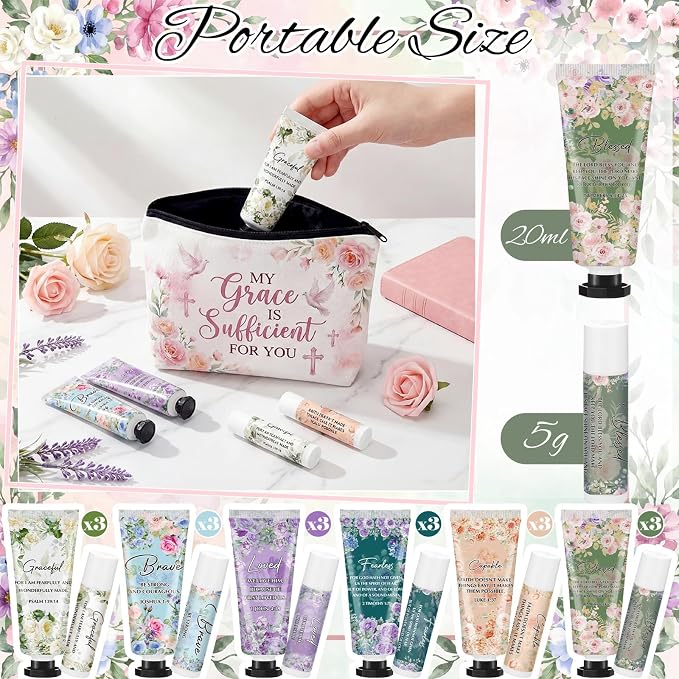 Loopeer 18 Sets Graduation Christian Hand Cream and Lip Balm Gift Set Christian Gift Bulk for Women Mothers Day Gifts for Church Travel Size Hand Lotion Bible Verse Lip Balm Bulk for Bridal Mom