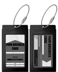 Luggage Tags Business Card Holder by TUFFTAAG - Durable Travel ID Bag Tag, Black Steel, 2 Tags