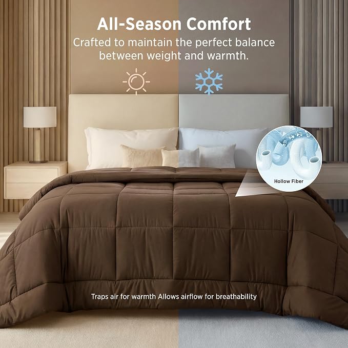 Bedsure Comforter Duvet Insert - Quilted Comforters Oversized King Size, All Season Duvet, GentleSoft Down Alternative Bedding, with 8 Tabs, Gifts for Women/Men, Brown, Oversized King 116 x 98 Inches