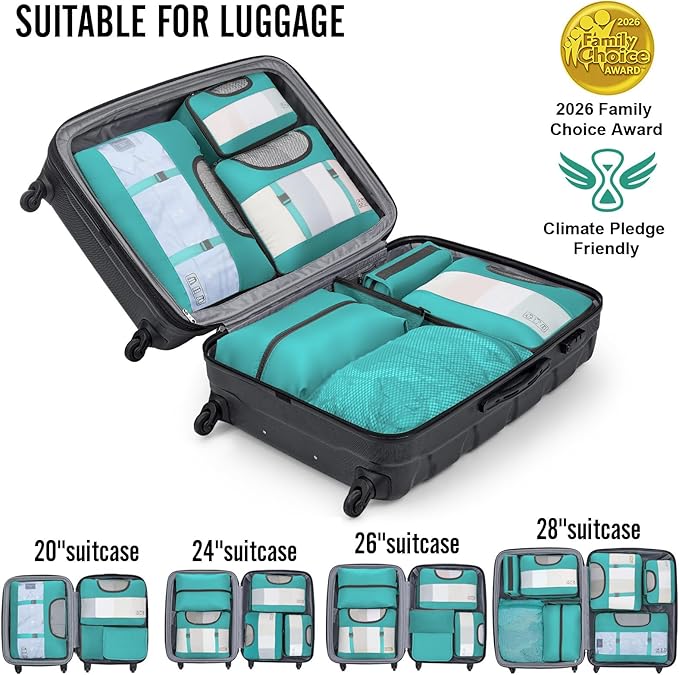 Veken 8 Set Packing Cubes for Travel Essentials, Suitcase Organizer Bags in 4 Sizes, Carry-On Luggage Accessories with Large Laundry Bag & Passport Holder, Must-Have for Airplane, Road Trip & Camping