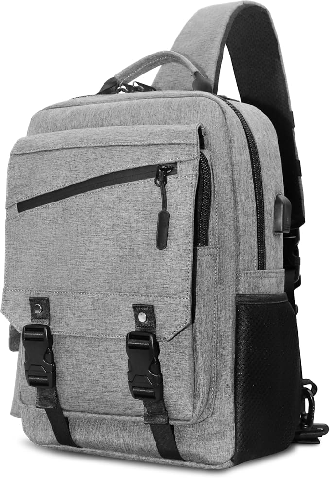 Leaper Anti-Theft Crossbody Sling Bag：one-handed quick-open lock in 3 seconds & hidden zippered pockets for Travel, Work & Daily Commute, Gray