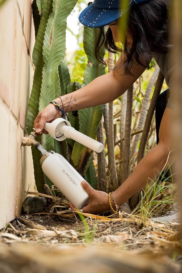 LifeStraw Go Series — Insulated Stainless Steel Water Filter Bottle for Travel and Everyday Use Removes Bacteria, Parasites and Microplastics, Improves Taste, 24 oz, Aegan Sea