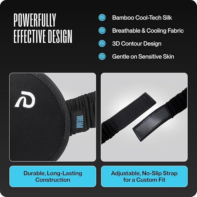 Dream Recovery The Pro Mask - 3D Performance Silk Sleep Mask for Side Sleepers - 100% Light Blocking, Adjustable Eye Cover for Sleeping