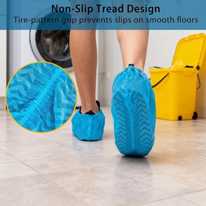 X-Large Shoe Covers Disposable [300-Pack] - Blue Non-Woven Fabric Disposable Shoe Covers for Indoors, Fits Men's Size 13 | Durable, Slip-Resistant Boot Covers | Protect Floors, Shoes & Booties