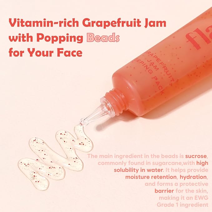 flaner Grapefruit Jam Sleeping Mask – Revitalizing Overnight Face Mask, Vitamin C, Melatonin, Adenosine, Night Deep Hydration Care, Natural Ingredients, Korean Skin Care, 2.02 fl. oz.