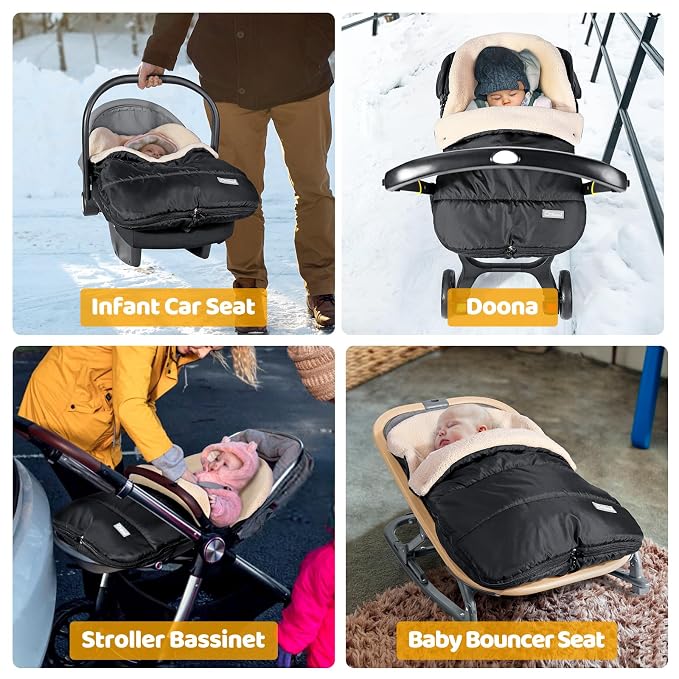 Orzbow Winter Baby Car Seat Cover, Universal Car Seat Bunting Bag for Babies with Adjustable Zipper, Removable Car Seat & Stroller Footmuff to be Blanket, Carseat Cover with Warm Berber Fleece, Black