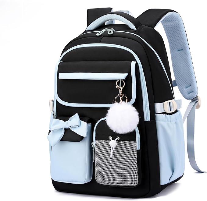 Girls Backpack School Bags Kids Elementary School Backpack for Girls Teens Cute Childrens Bookbags Casual Back Packs, Black Blue