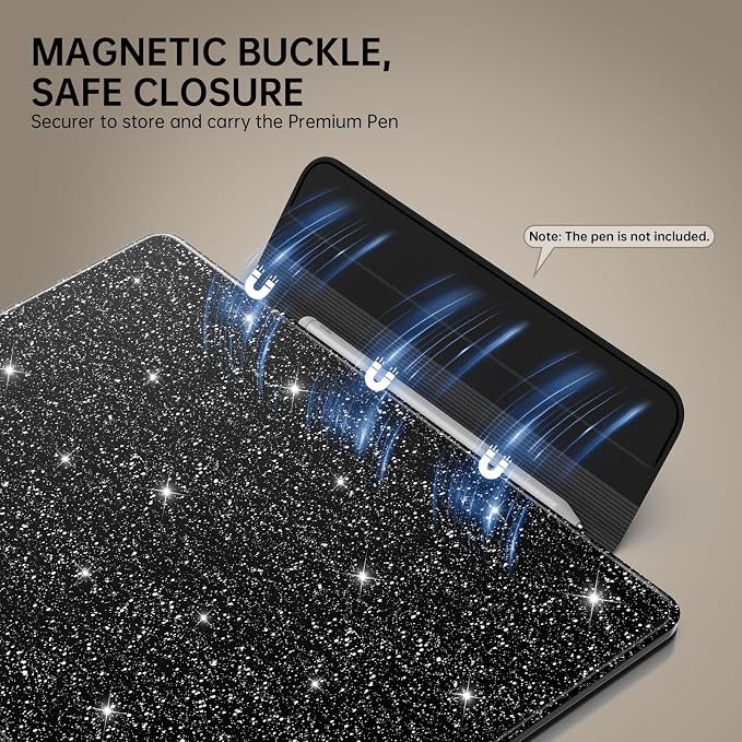 MoKo Magnetic Case for All-New 11" Kindle Scribe 2025(3rd Generation) & Kindle Scribe Colorsoft 2025(1st Gen) - Slim Folio Premium PU Leather Cover with Pen Clasp & Auto Sleep Wake, Black & Glitter