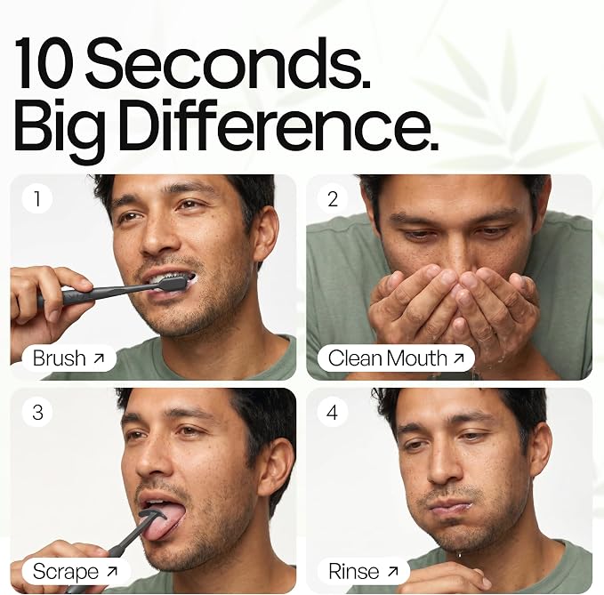 TOKII Tongue Scraper & Tongue Cleaner for Adults, 2-in-1 Toothbrush with Sliding Tongue Scraper, Charcoal Ultra Soft Bristles, Ayurvedic-Inspired, Includes Travel Toothbrush, Stand & Waterproof Pouch
