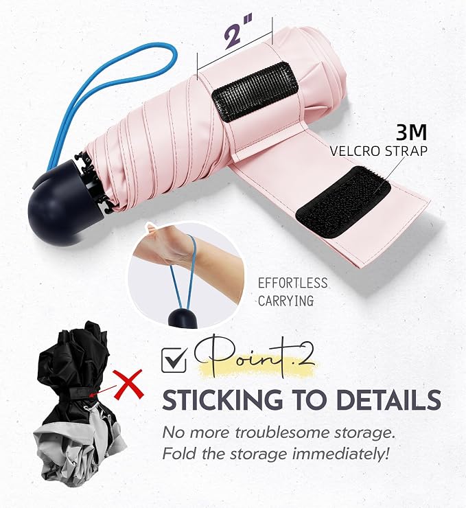 Travel Mini Umbrella Compact Small & Lightweight, UV Rain Protection, Pocket-Sized Folding Umbrellas with Quickdraw & Case for Men Women & Kids Backpack
