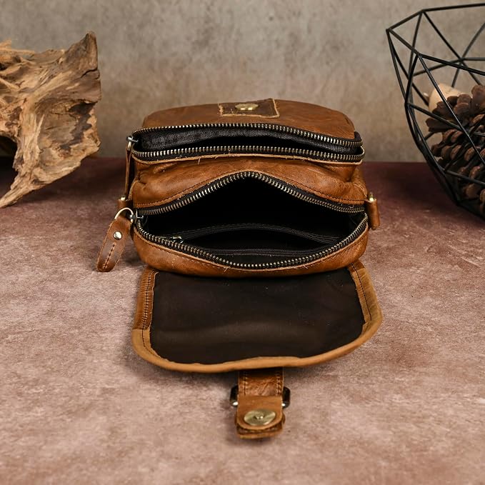 Water Resistant Canvas + Leather Hiking Riding Travel Fanny Waist Pack Small Phone Pouch For Men Women FB811-29 (1168 Brown)