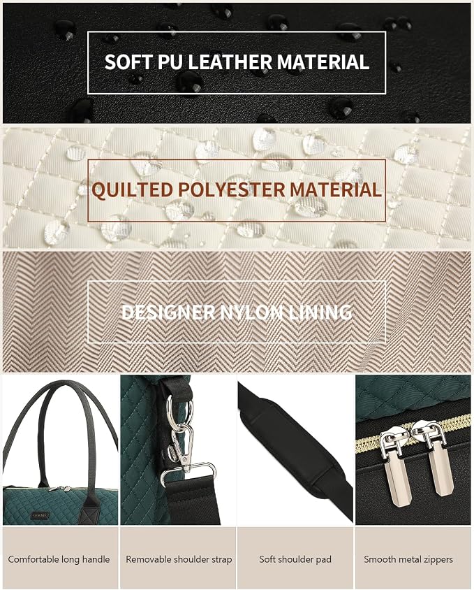 Weekender Bags for Women Travel, Under Seat Carry On Bags for Airplanes Overnight Bag with Shoe Compartment Luggage Sleeve, Foldie Travel Tote Bag Hospital Bag, Travel Gifts, DarkGreen Black