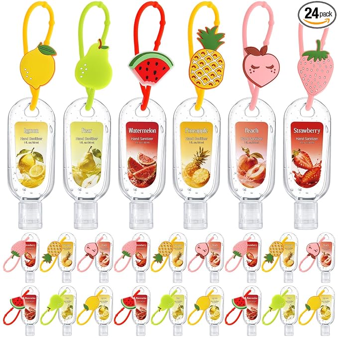 24 Pack Fruit Scentend Hand Sanitizers with Cute Keychains Bulk Travel Size Mini Hand Sanitizer Gel 1oz Employee Appreciation Gifts Teacher Nurse Coworker Team Gifts Back to School Party Favor