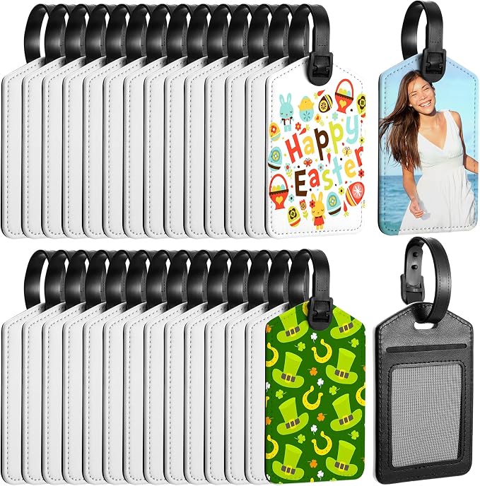 Hillban Sublimation Luggage Tags White Heat Transfer PU Leather Name Tag Blank Suitcase Label Travel Business ID Card Holder for DIY Travel Suitcase Sports Bag Label Gift Craft Rectangle(30 Pcs)