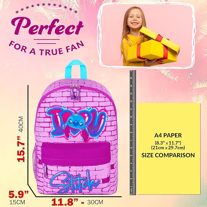 Disney Stitch Backpack for Girls Teens School Bag Kids Book Bag School Supplies Gifts (Pink)