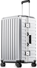 Checked Luggage with Spinner Wheels, 8010S Aluminum Frame Zipperless Polycarbonate Hard Shell Suitcase (ZX-Core, Silver, 24 Inch)