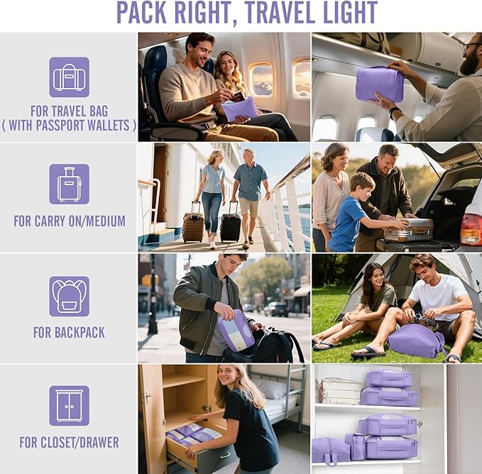 Veken 8 Set Packing Cubes for Travel Essentials, Suitcase Organizer Bags in 4 Sizes, Carry-On Luggage Accessories with Large Laundry Bag & Passport Holder, Must-Have for Airplane, Road Trip & Camping