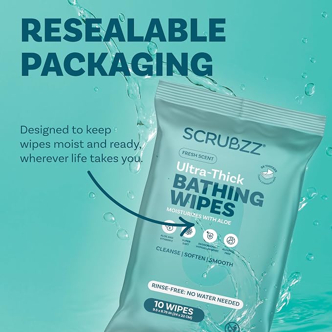 Extra Large Bath Wipes for Adults Bathing No Rinse - 80 Ultra Thick Disposable Body Wipes for Men, Women & Elderly - Great for Gym, Camping, Post Surgery