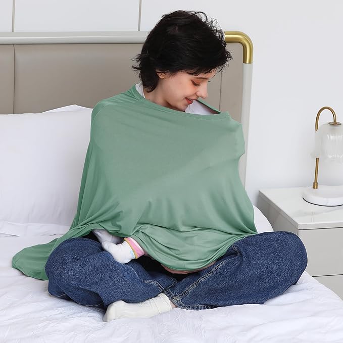 Seejoy Multi-use Nursing Cover for Breastfeeding, 360°Full Coverage Nursing Poncho, Rayon Soft & Breathable Breastfeeding Cover up (Smooth Rayon, Sage Green)