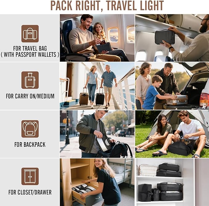 Veken 10 Set Packing Cubes for Travel Essentials, Suitcase Organizer Bags in 4 Sizes, Carry-On Luggage Accessories with Large Laundry Bag & Passport Holder, Must-Have for Airplane, Road Trip & Camping
