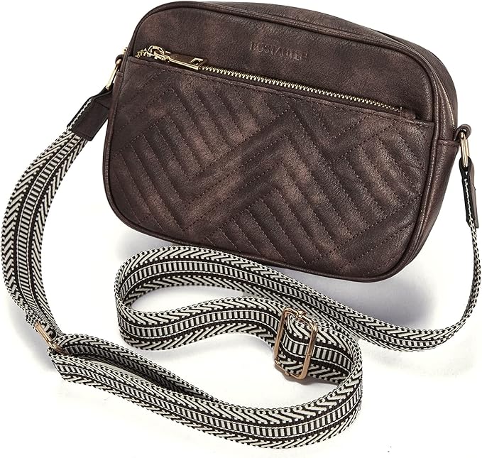 BOSTANTEN Quilted Crossbody Bags for Women Vegan Leather Purses Shoulder Handbags with Wide Strap