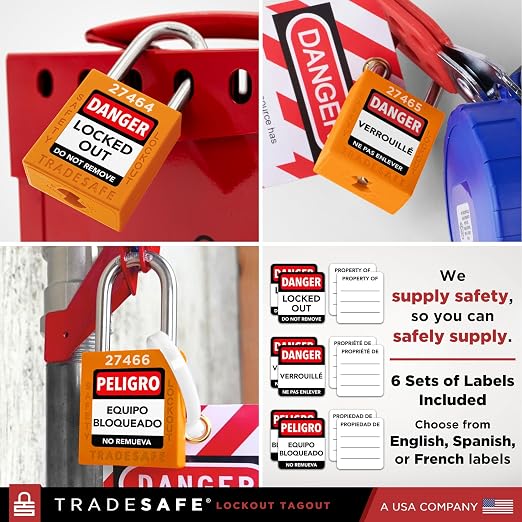 TRADESAFE Lockout Tagout Locks Set - 10 Orange Loto Locks, Lockout Locks Keyed Different, 2 Keys Per Lock, OSHA Compliant Lock Out Tag Out Padlocks, Safety Padlocks for Electrical Lockout Tag Out Kits