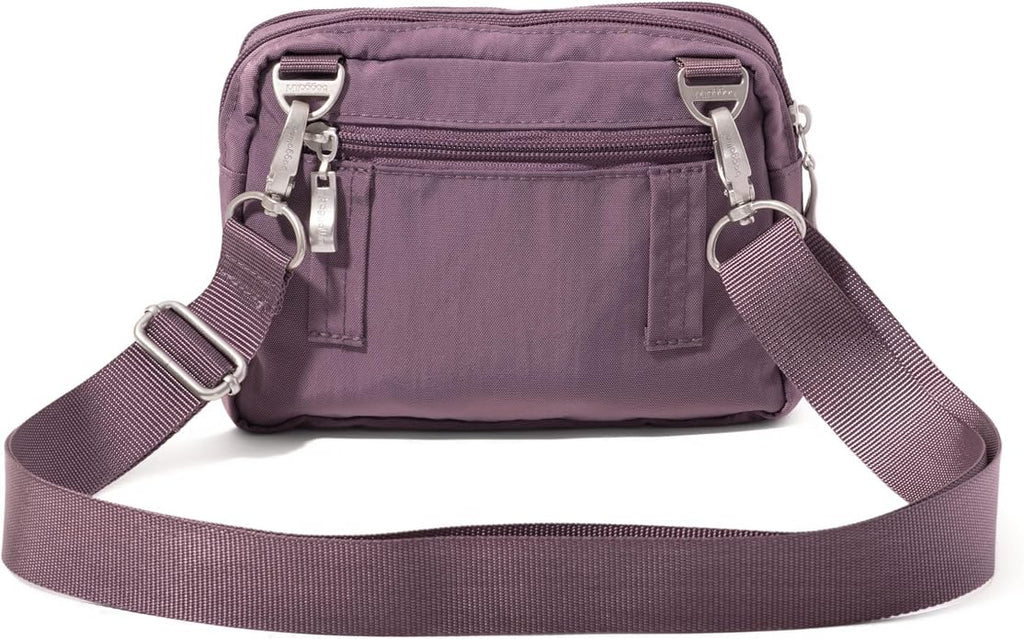 Baggallini Triple Zip Small Crossbody Bag for Women - Lightweight Convertible Fanny Pack Belt Bag