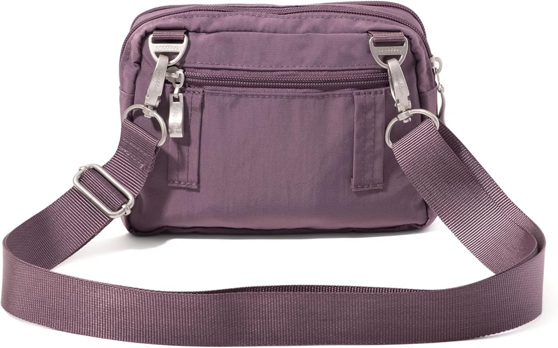 Baggallini Triple Zip Small Crossbody Bag for Women - Lightweight Convertible Fanny Pack Belt Bag