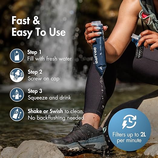 Katadyn BeFree AC 0.5L Collapsible Water Filter Bottle | Ultralight 72g Soft Flask, 2-Stage Filter Removes Improves Taste, Fits Running Vest - Slate Blue