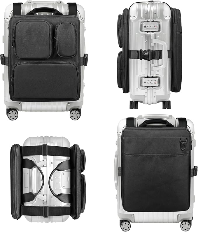 Adjustable Over Luggage Organizer for Hanging Extra Bag, Hands-Free Multi Travel Accessory for Business Trips & Vacations, Fits Most Suitcases & Laptop (Black-3)