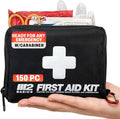 M2 BASICS Compact First Aid Kit, 150 Pieces, Portable Emergency Kit with Carry Bag and Carabiner for Travel, Car, Hiking, Purse